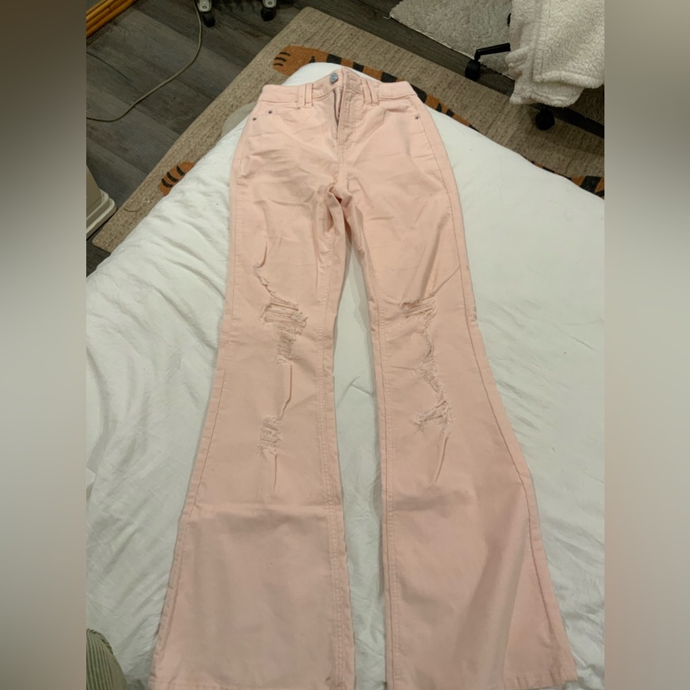 Pink corduroy ripped light pink flared pants